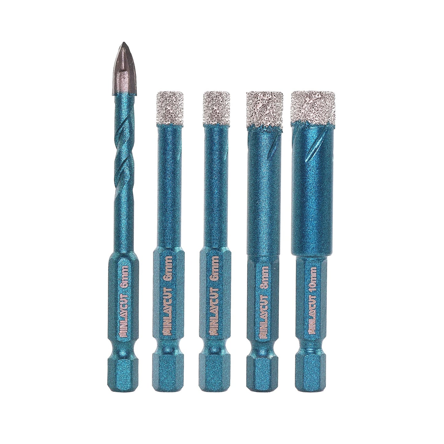 Porcelain Tile Drill Bits Set - MINLAYCUT 6/6/8/10mm+6mm Diamond Hole Saw Kit Quick-fit Hex Shank for Ceramic Tile Marble Porcelain