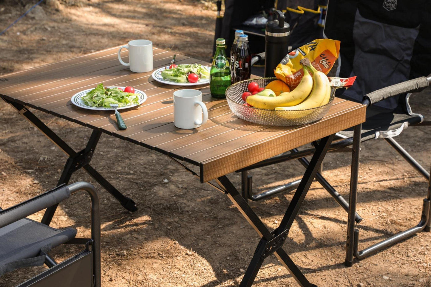 TIMBER RIDGE Folding Camping Table Fold up Aluminum Foldable Portable, 108x71cm Roll up Picnic Table Support 100kg 4ft Height Adjustable 4-6 Person
