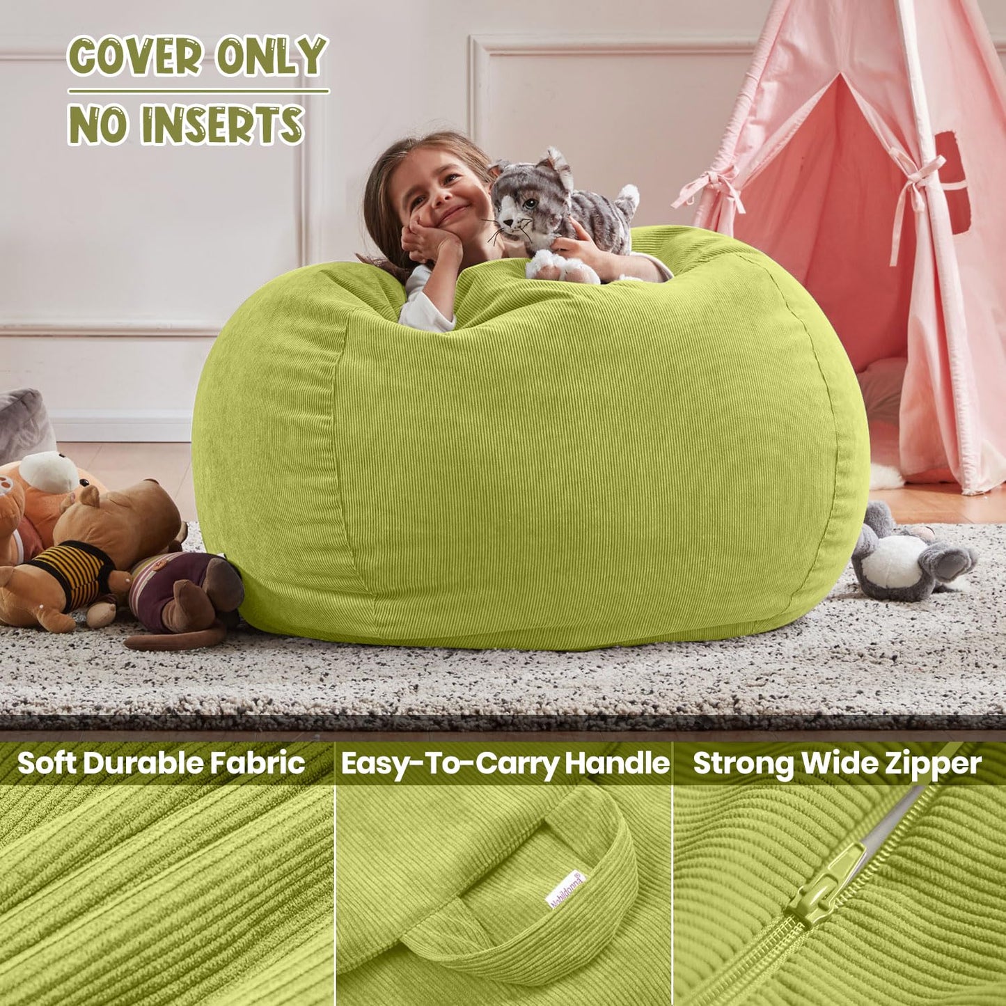 Nobildonna Bean Bag Chair Cover (No Filler) for Kids Beanbag Stuffed Animal Storage Without Filling Plush Toys Holder and Organizer Soft Premium