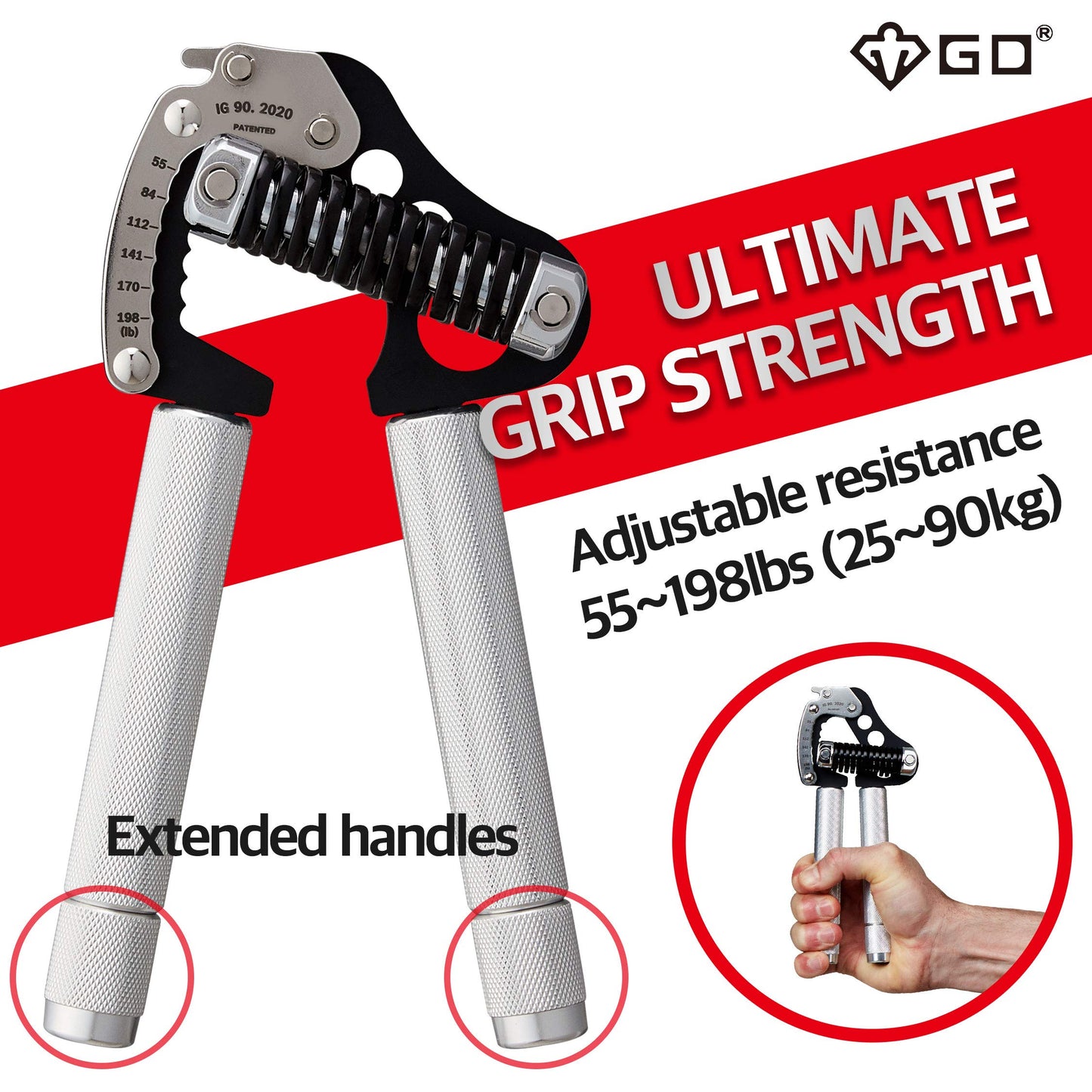 GD Iron Grip EXT 90 Hand Grip Strengthener Adjustable Hand Gripper (25 to 90kg) Hand Strength Trainer for Forearms, Wrist strengtheners Wrist Training