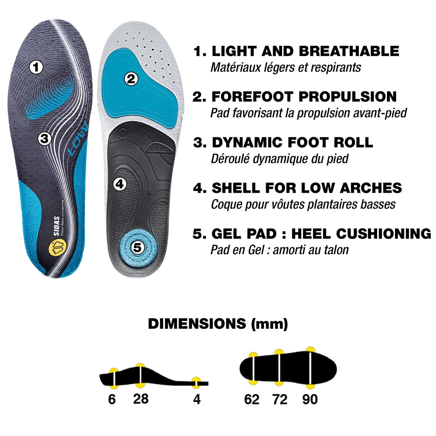 Sidas 3FEET Activ' Low Insoles - Blue/Black, S: 4-5
