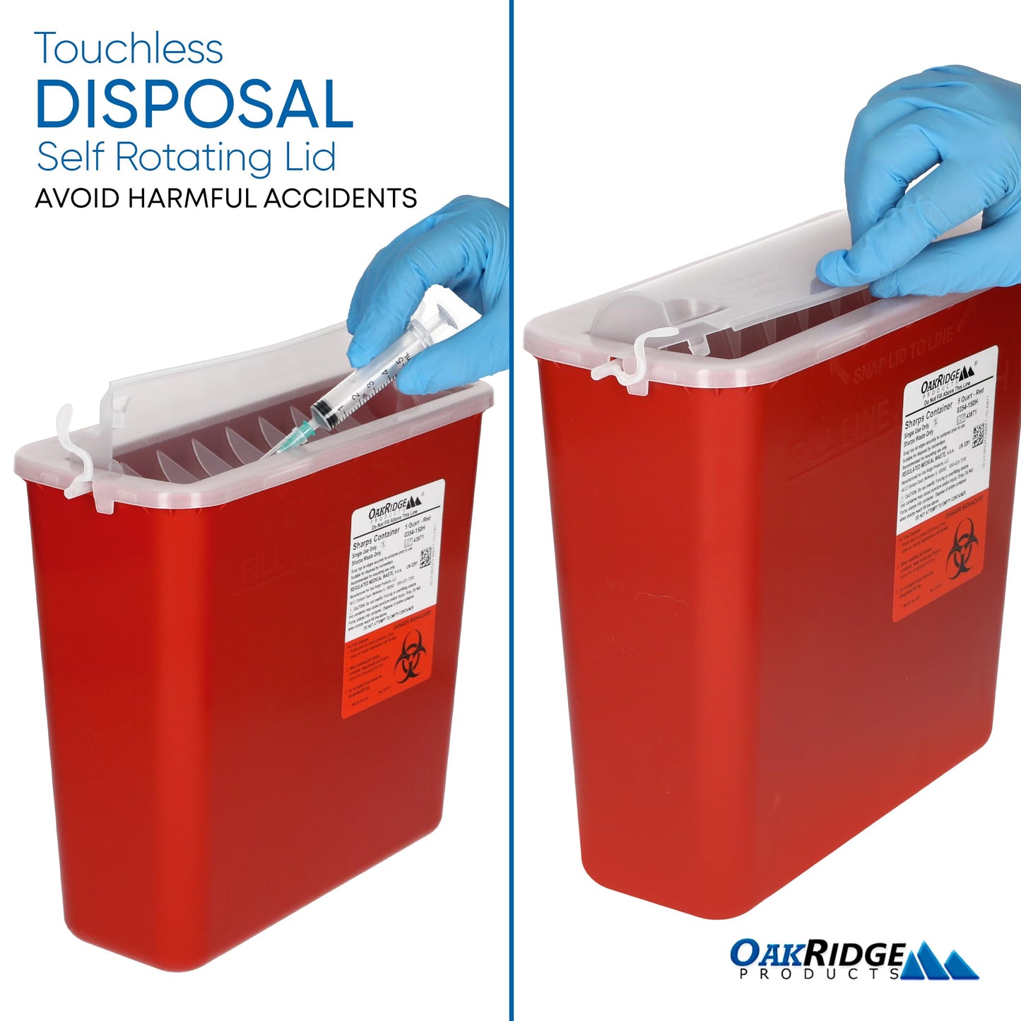 OakRidge Products Sharps Disposal Container for 5 Quart Size with Touchless Disposal (Pack of 2) 1 Medium Red