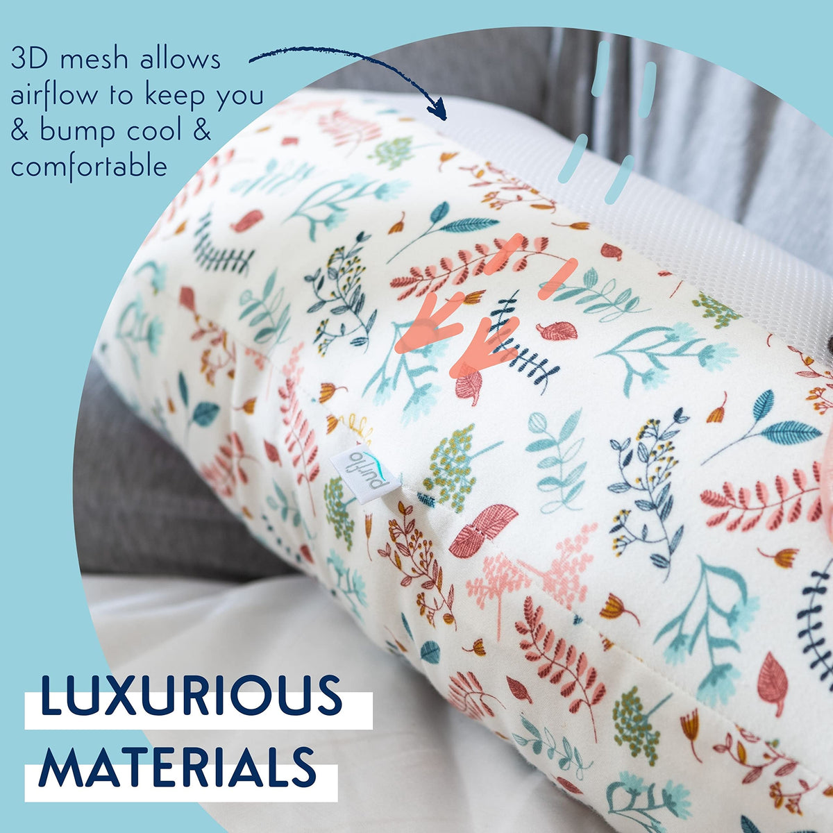 PurFlo Breathe Pregnancy Pillow | Revolutionary Fully Breathable Maternity Pillow With Luxurious Soft Jersey Cover | Use as Body Pillow, Leg Pillow,