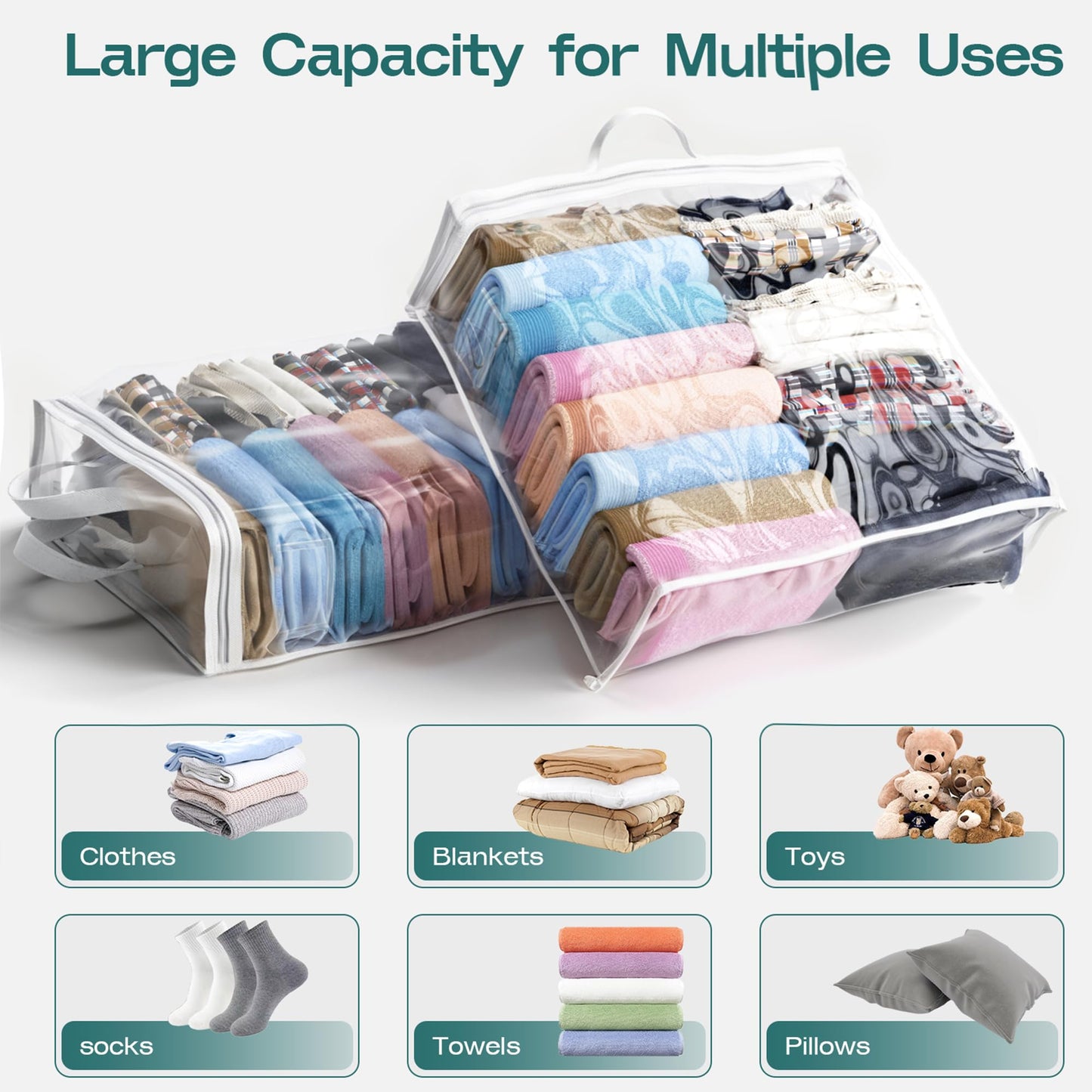 Clear Zippered Storage Bag Foldable Storage Bag, 22L Clear Storage Bags for Clothes, and Blanket Storage Bags for Bedding, CDs, Blankets, Comforters