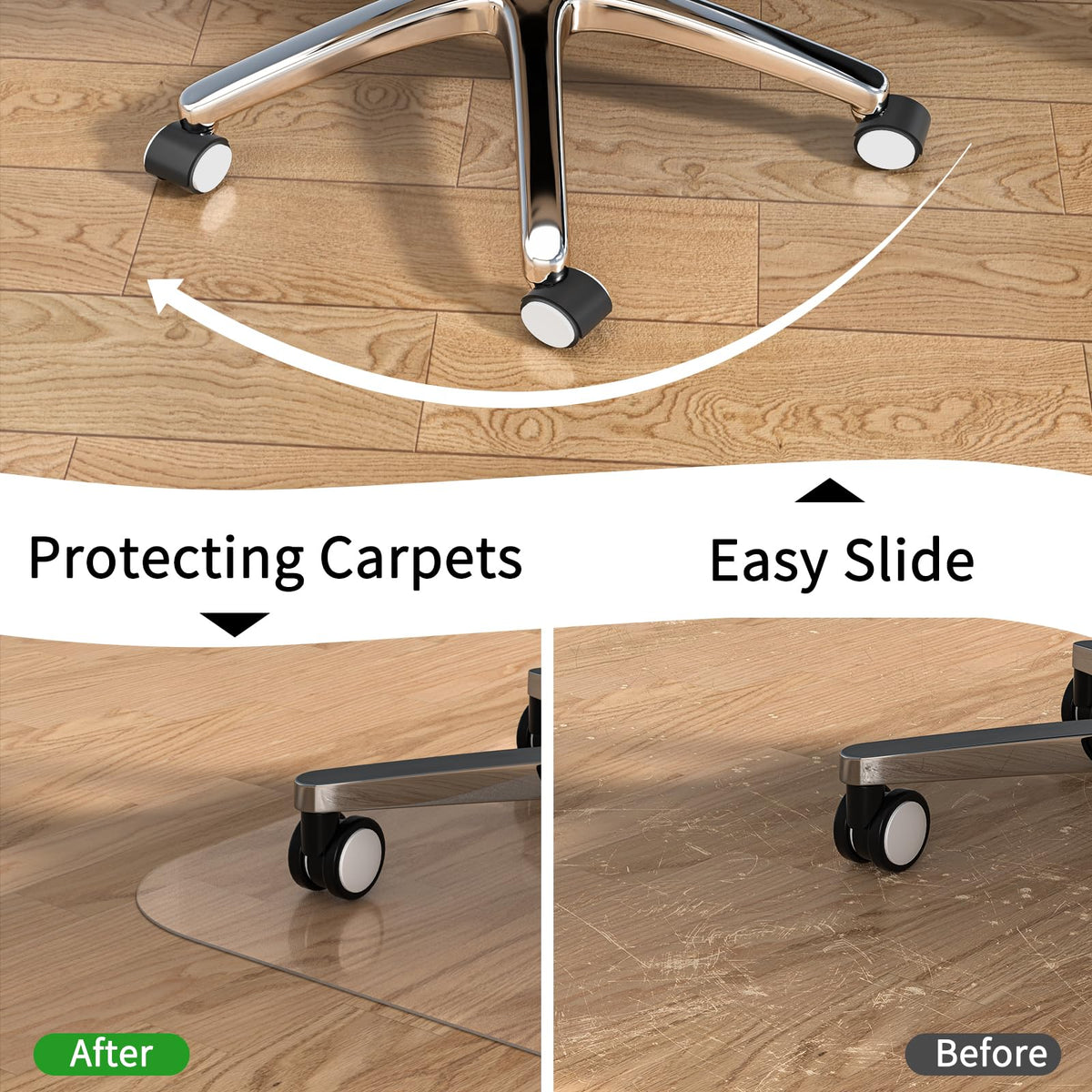 WASJOYE Office Chair Mat for Hardwood Floor 135x114cm