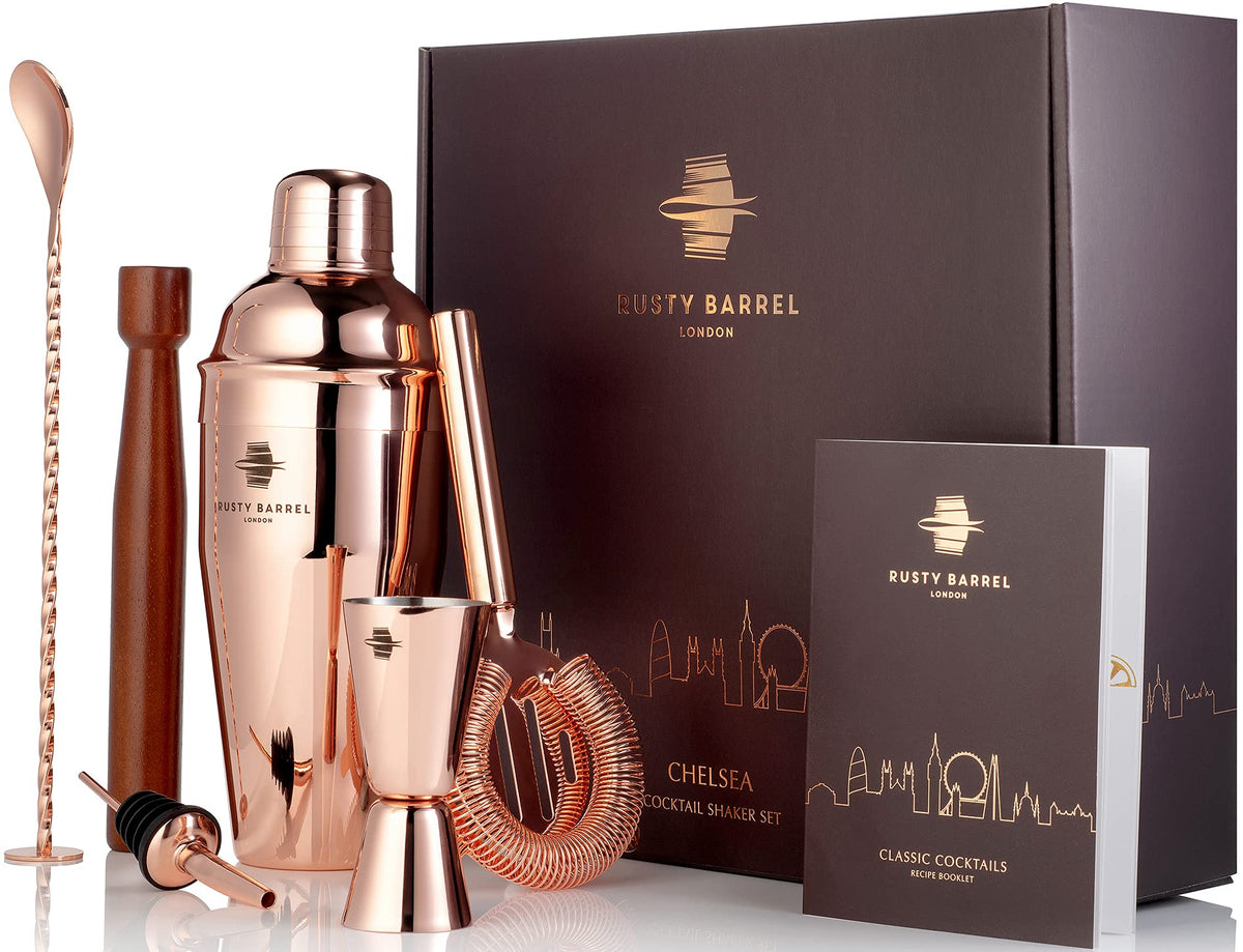 Rusty Barrel Cocktail Making Kit - Beautifully Presented Cocktail Shaker Set - Premium Cocktail Set with Cocktail Shaker and Bar Accessories for Home