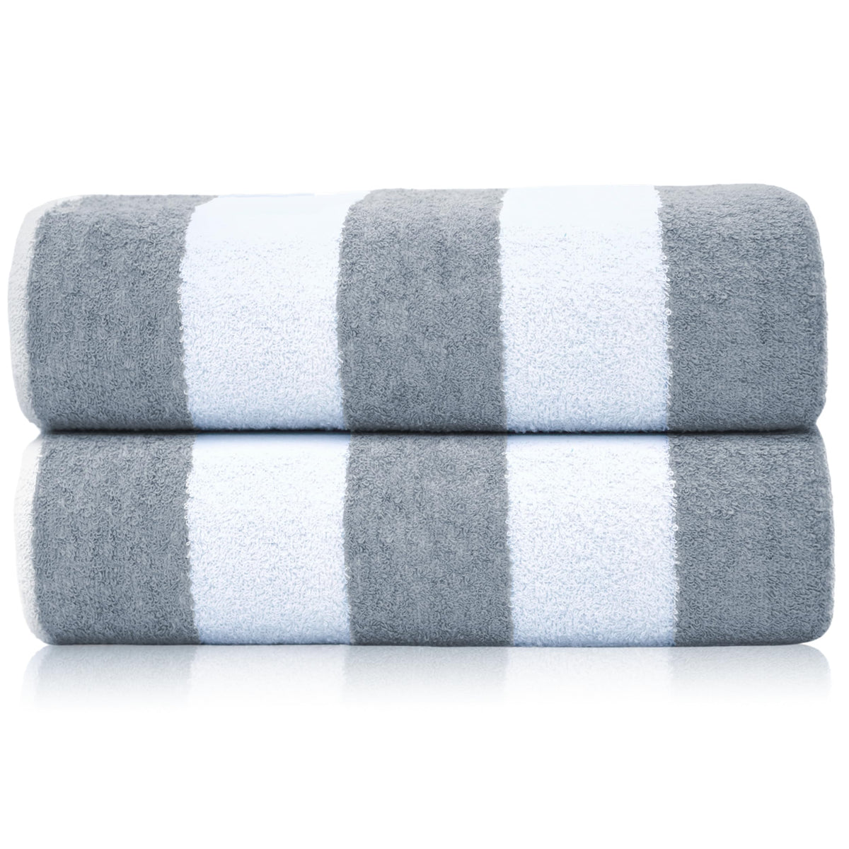 SweetNeedle Beach Towels for Adults Pack of 2 - Silver-White Cabana Striped Classic - 100% Cotton Terry Ringspun Pool Towel, Quick Dry, Super