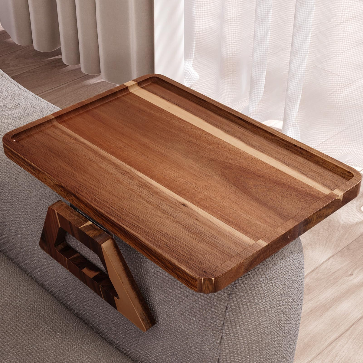 Fibogollo Acacia Wood Sofa Tray,Folding Couch Arm Tray,Sofa Armrest Trays Table Clip-On Couch Desk for Drinks,Snacks,Phone,Remote Control