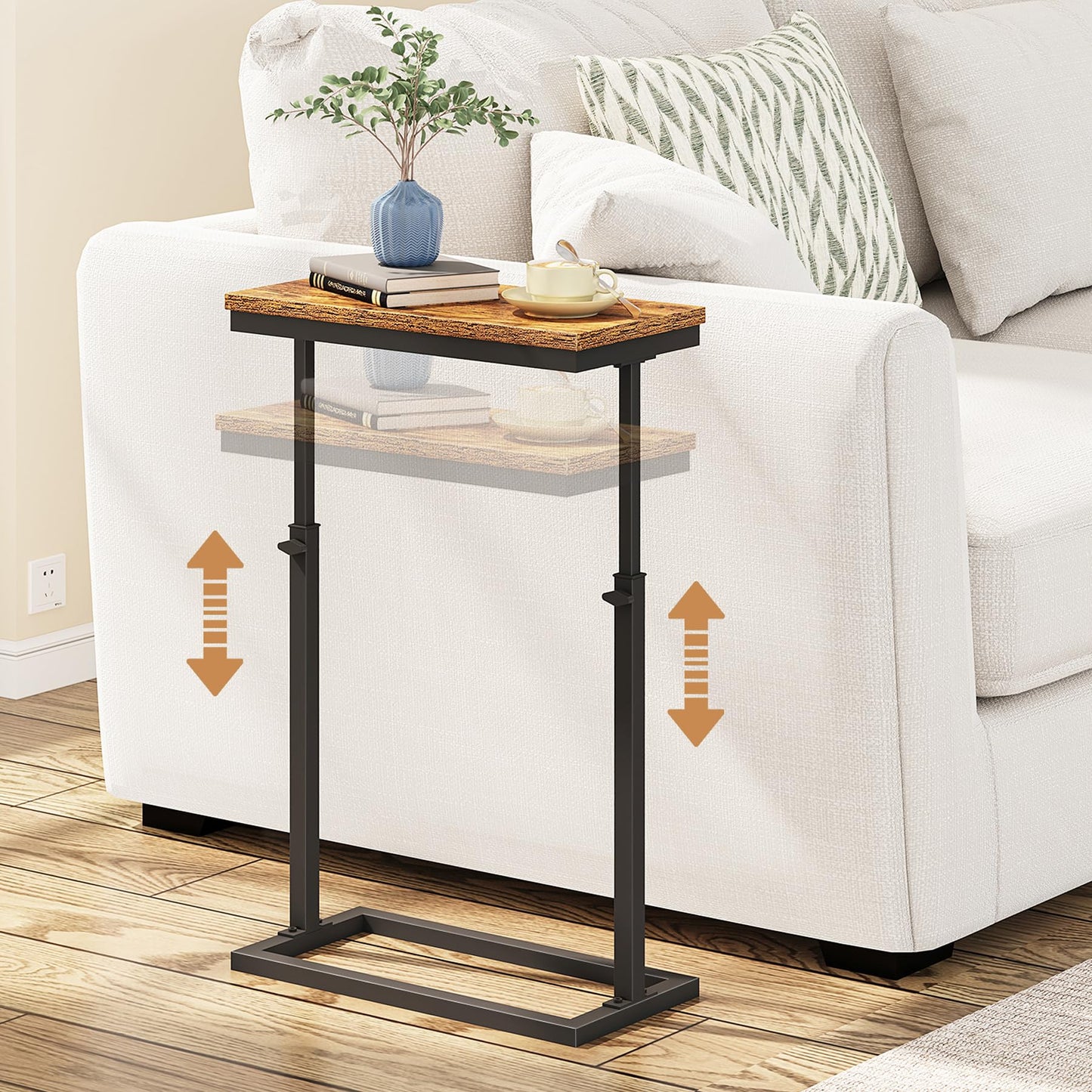 TUTOTAK End Table, Side Table, Tall Couch Table, Sofa Table, Living Room, Bed Room, Brown TB01BB0832EU
