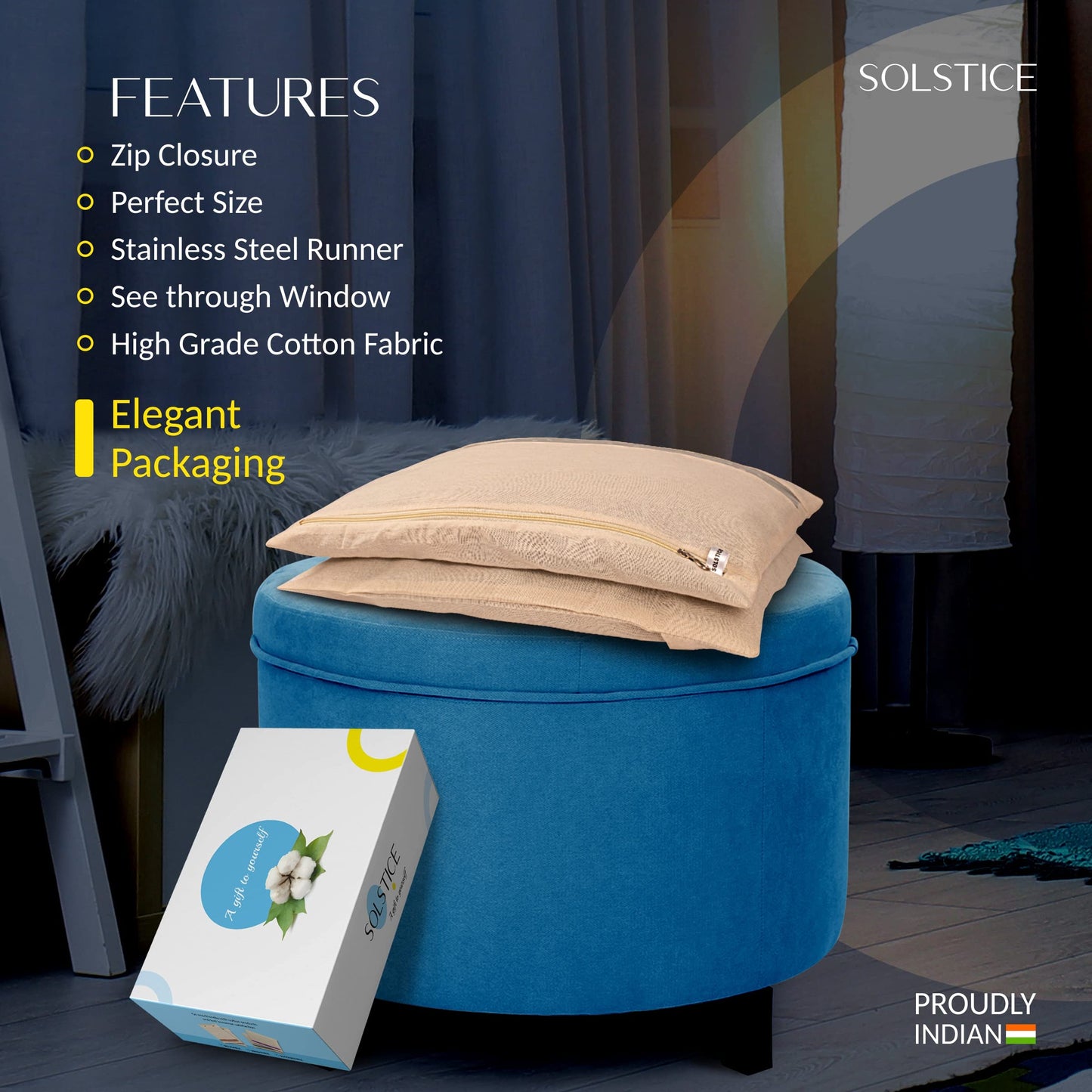 SOLSTICE cotton big saree covers/bags for storage single (18 x 15 Inches) for big silk sarees, lehengas, clothes with Zipper Closure