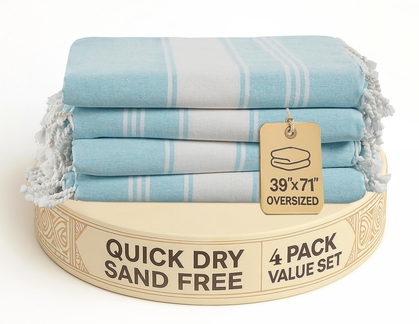 LANE LINEN Oversized Beach Towel - Cotton Rich Beach Towels 4 Pack, Pre-Washed Pool Towel, Extra Large Beach Towel, Quick dry & Sand Free, Lightweight