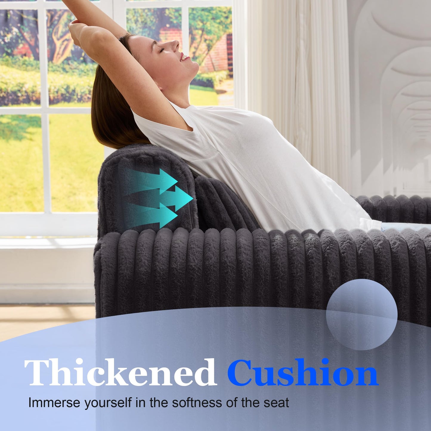 Hobestluk Single Foam Sofa with Pillows Comfy Furry Couch for Small Spaces