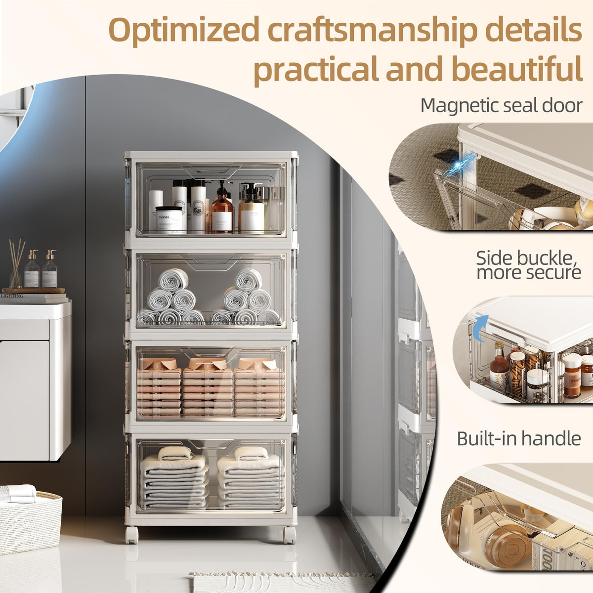 NETEL Storage Boxes With Lids, Stackable Storage Boxes 23L*4 Tier&2 Lid, Transparent Plastic Storage Boxes with Wheels