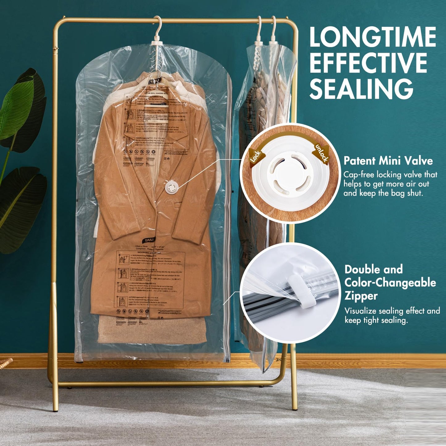 TAILI Hanging Vacuum Storage Bags for Clothes, Side-Widen Space Saver Bags 6 Long, Clear Large Compression Bag 6 Pack, Closet Organizers and Storage