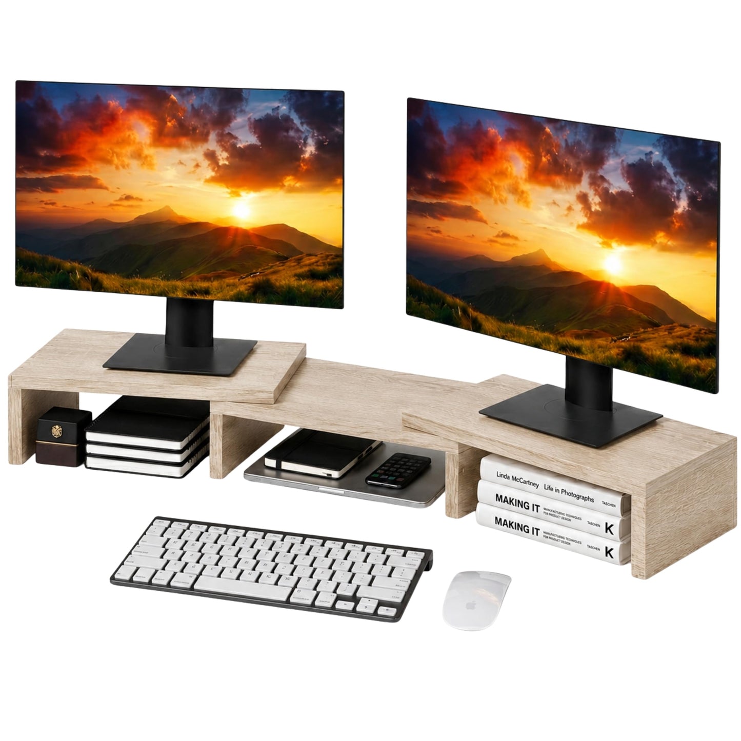 ComfortCove Dual Monitor Stand Riser, Monitor Stand, Sonoma