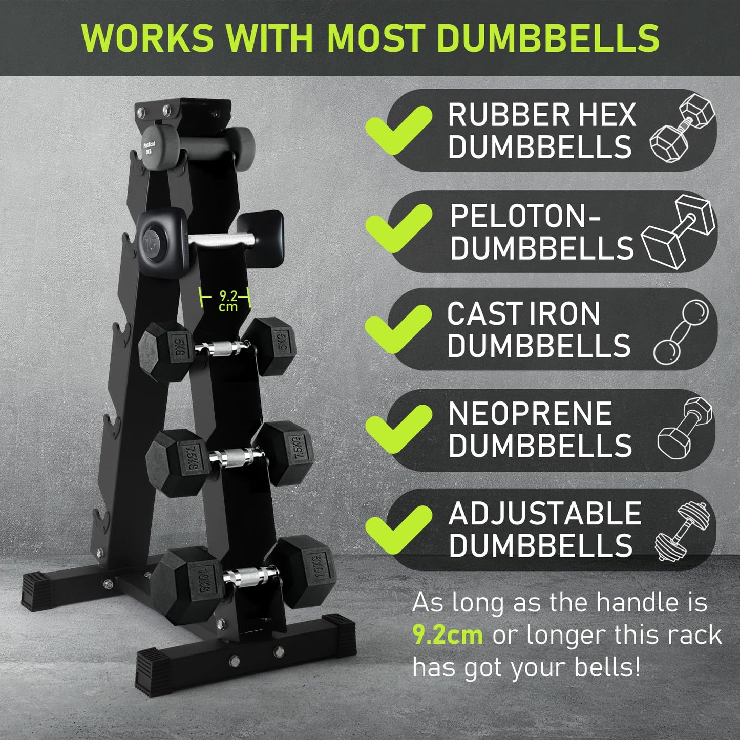 PhysKcal Dumbbell Rack Heavy Duty Steel 350kg Load Bearing, 5-Tier Weights Storage Dumbbell Stand, Dumbbell Tree Stand Weights Holder for Home Gym