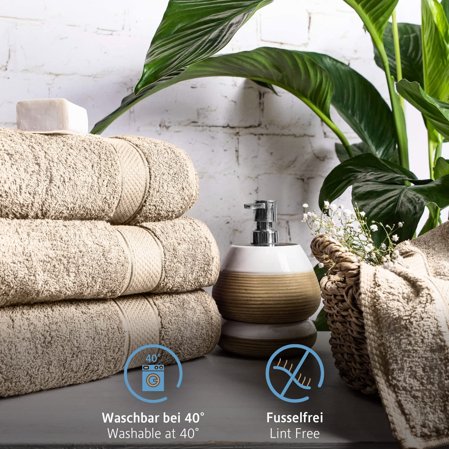 Komfortec Set of 8 Hand Towels 50 x 100 cm 100% Cotton Terry Towelling Soft Beige