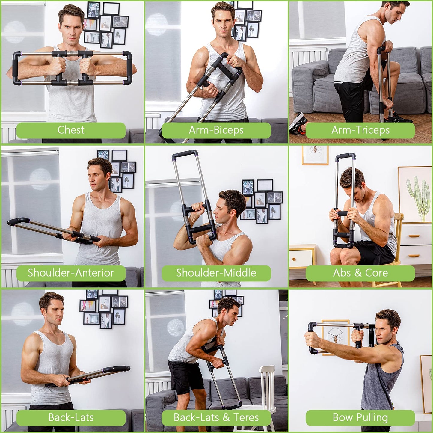 GoFitness Push Down Bar Machine - Chest Expander at Home Workout Equipment, Arm Exerciser - Portable Spring Resistance Exercise Gym Kit for Home,