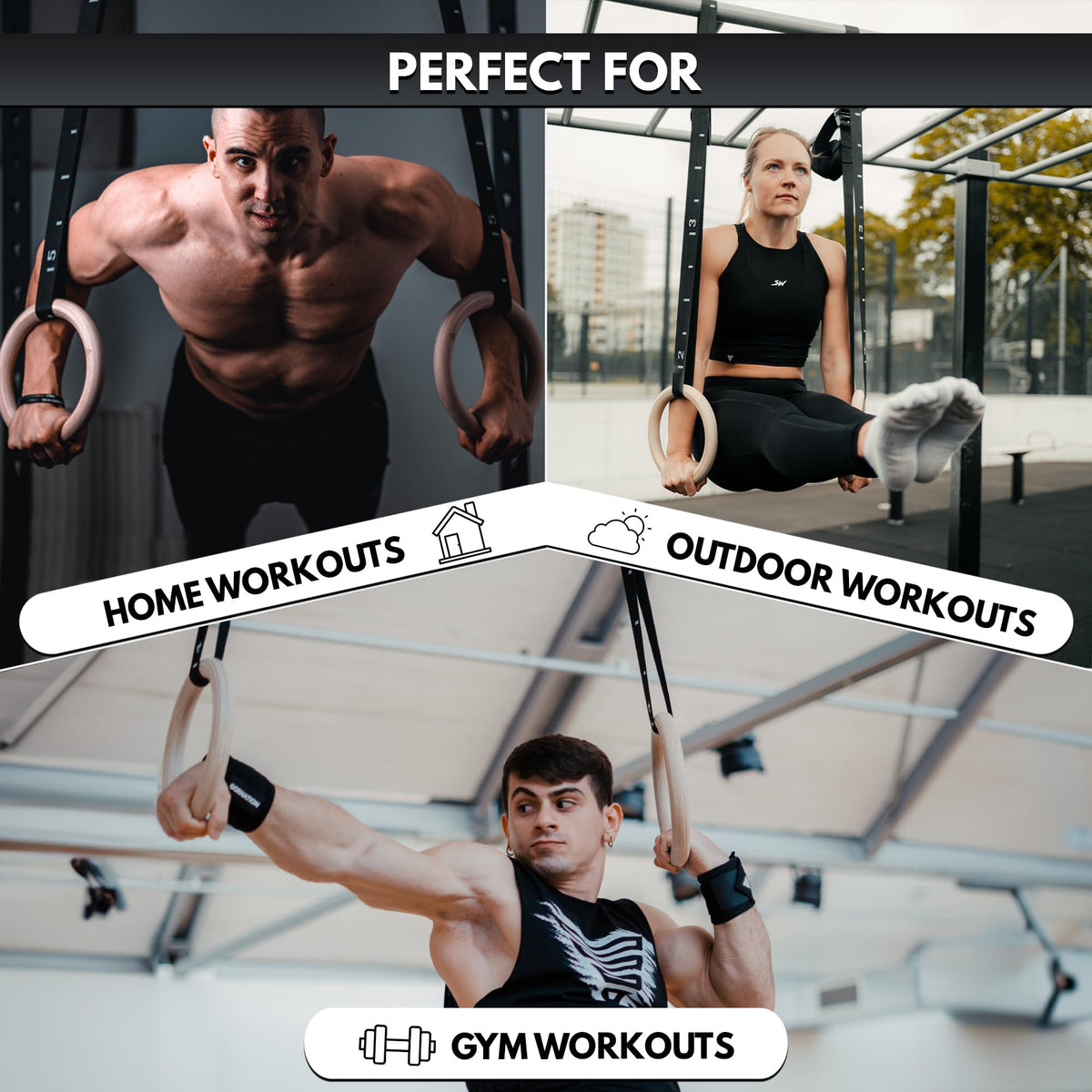 GORNATION Wooden Gym Rings, Premium Calisthenics & Fitness Equipment for Indoor, Outdoor & Gym Workouts, Adjustable Straps for Muscle-Ups, Pull-Ups &