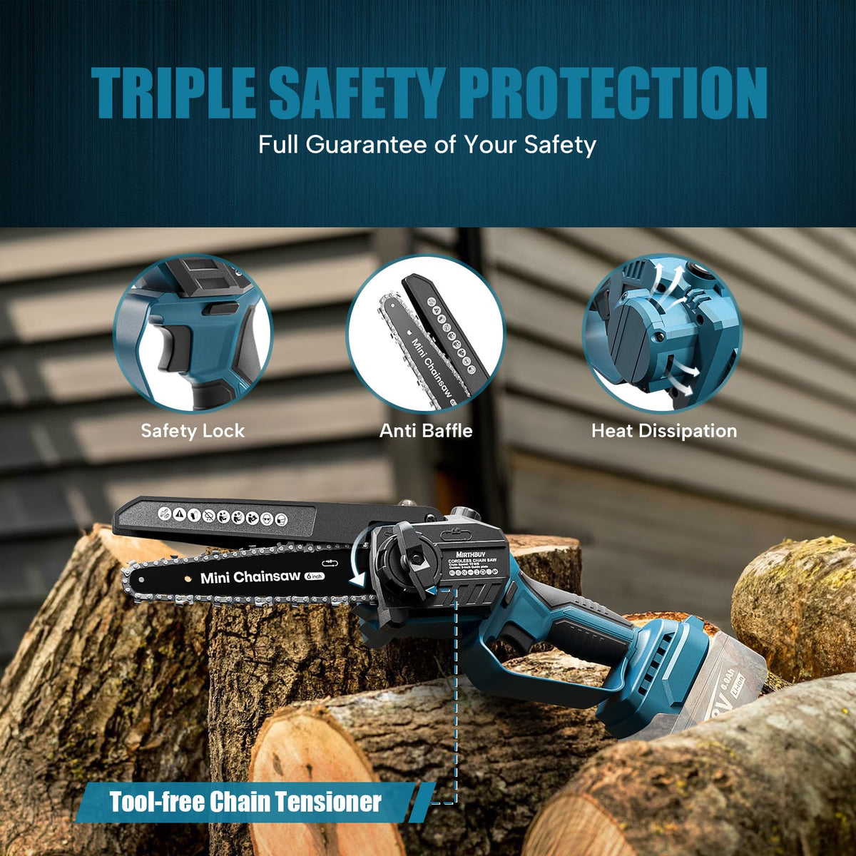 MIRTHBUY Mini Chainsaw Cordless 6&8 Inch,Chainsaw Electric Brushless,Upgrade Lubrication System,fit for Makita 18V,Portable Saw for Garden Courtyard