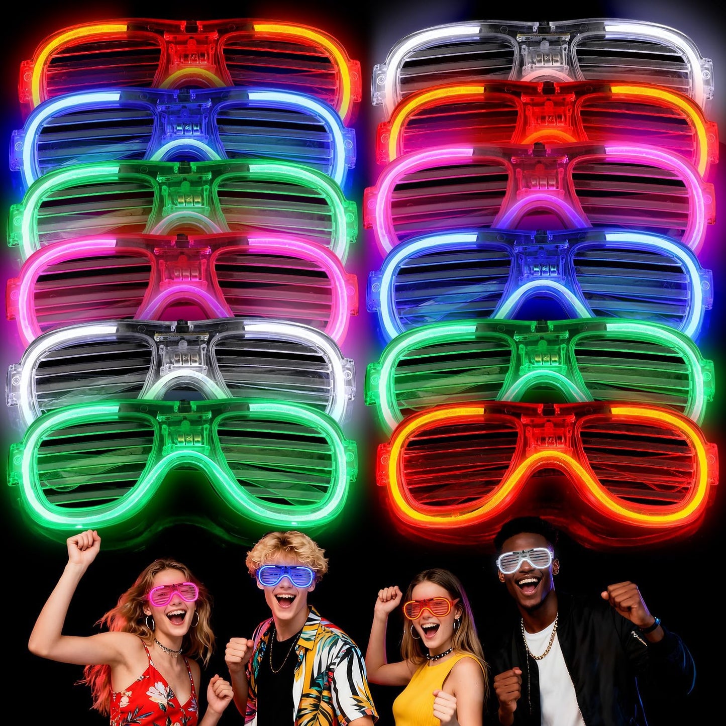 SCIONE 12 Pack LED Glasses, Light Up Toys with Multi Colors&3 Light Modes, Glow in the Dark Party Supplies, Glow Party Glasses for Birthday,