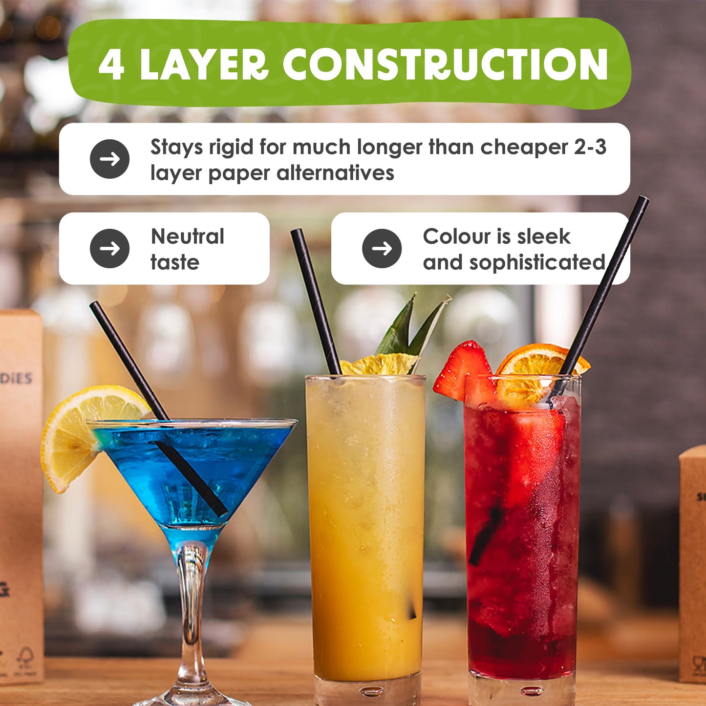 SustainaBuddies 2400 Medium Disposable Paper Drinking Straws | FSC-Certified, Biodegradable and Compostable | Strong and Durable