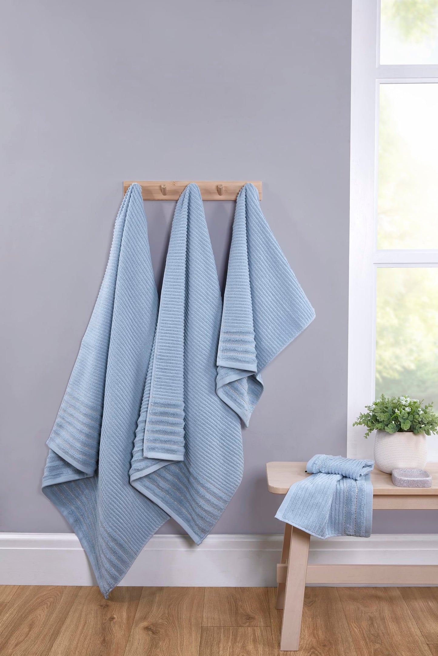 Rapport Home Linear Bath Sheets 2 Pack | Sky Blue | 90x140cm | Luxurious 500GSM 100% Cotton | Oeko-Tex Certified Absorbent & Soft Bathroom Towels