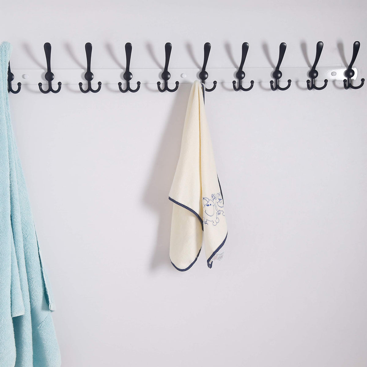 Dseap Wall Mounted Coat Rack - 96cm Long 10 Tri Hooks, Heavy Duty Stainless Steel Metal Coat Hanger Rail Wall Hooks for Coats Hats Clothing Clothes