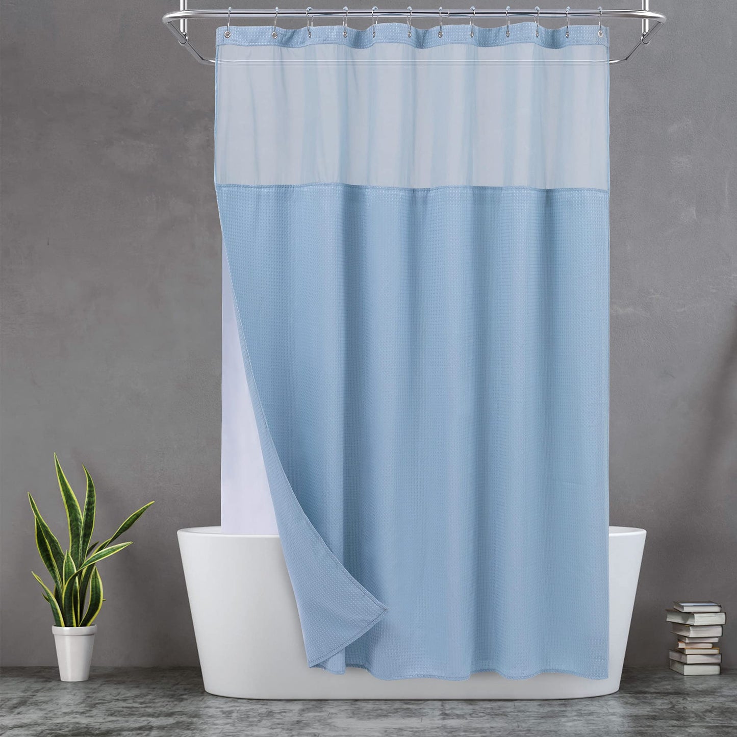 N&Y HOME Waffle Weave Shower Curtain with Snap-in Fabric Liner & Hooks Set - Hotel Style, Waterproof & Washable, Heavyweight Fabric & Mesh Top Window