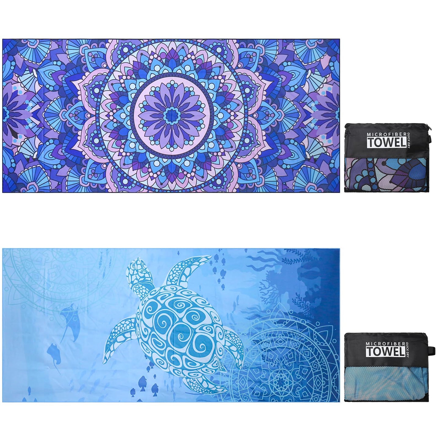 TMEOG Microfibre Beach Towels 2 Pack 180x80cm Extra Large Sand Free Beach Towel for Adults Compact Thin Travel Towel Women Men Lightweight Swim Pool