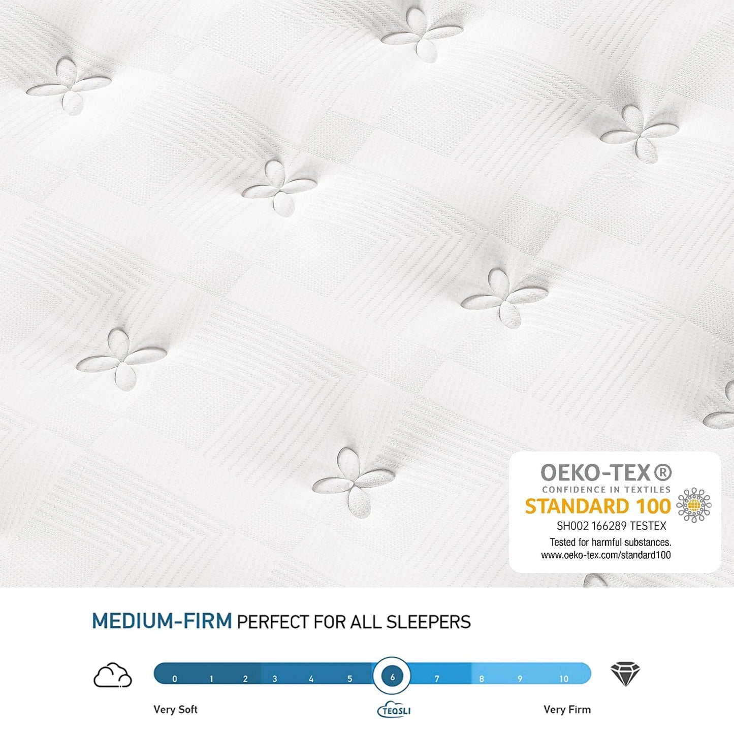 TeQsli 10 Inch King Mattress Hybrid Medium Firm 7 Zone 150x200x25cm