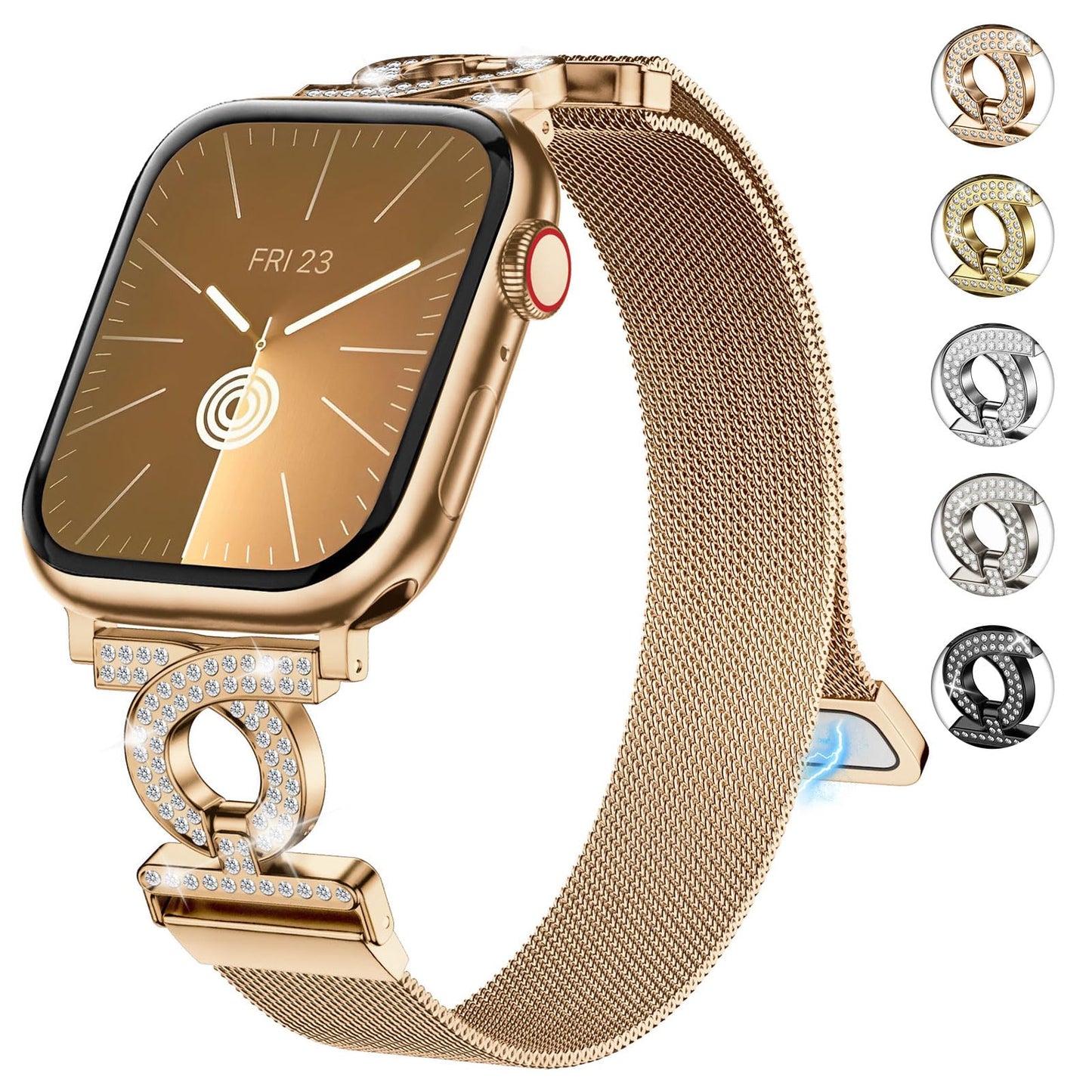 wutwuk Compatible with Apple Watch Straps Women 42(Series 10) 41mm 40mm 38mm Adjustable Magnetic Lock Mesh Stainless Steel Strap with Rhinestones for