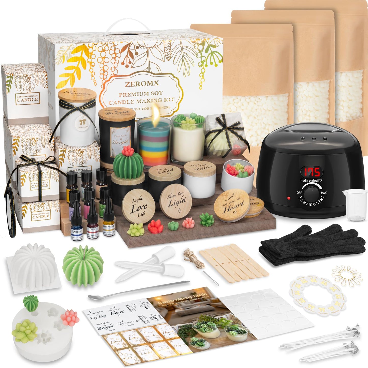ZEROMX Candle Making Kits for Adults Beginners, 103PCS 1200g Wax DIY Candle Making Kit with Electric Wax Melter Pot, All in Kit Candle Making Supplies