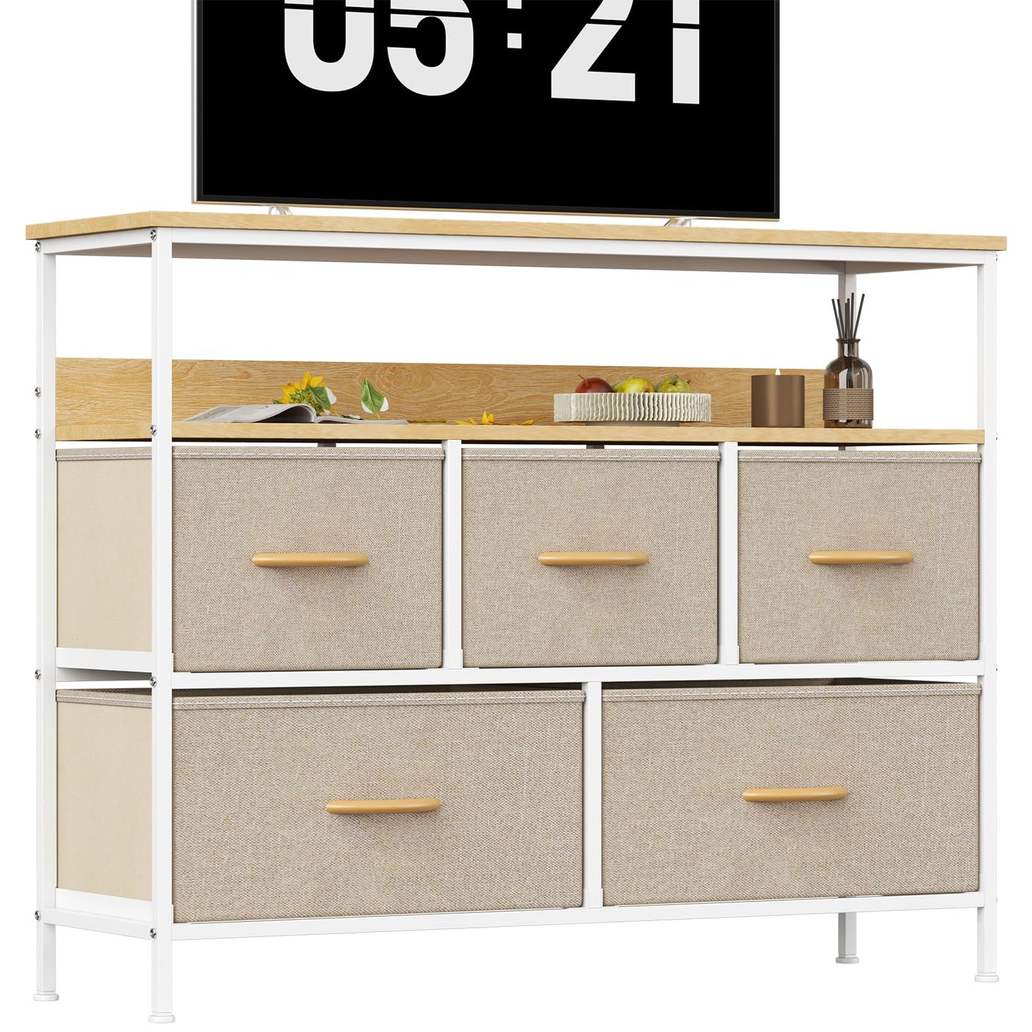 KU Syang 5-Drawer Chest of Drawers with TV Stand | Heavy-Duty Steel Frame & Scratch-Resistant MDF Top