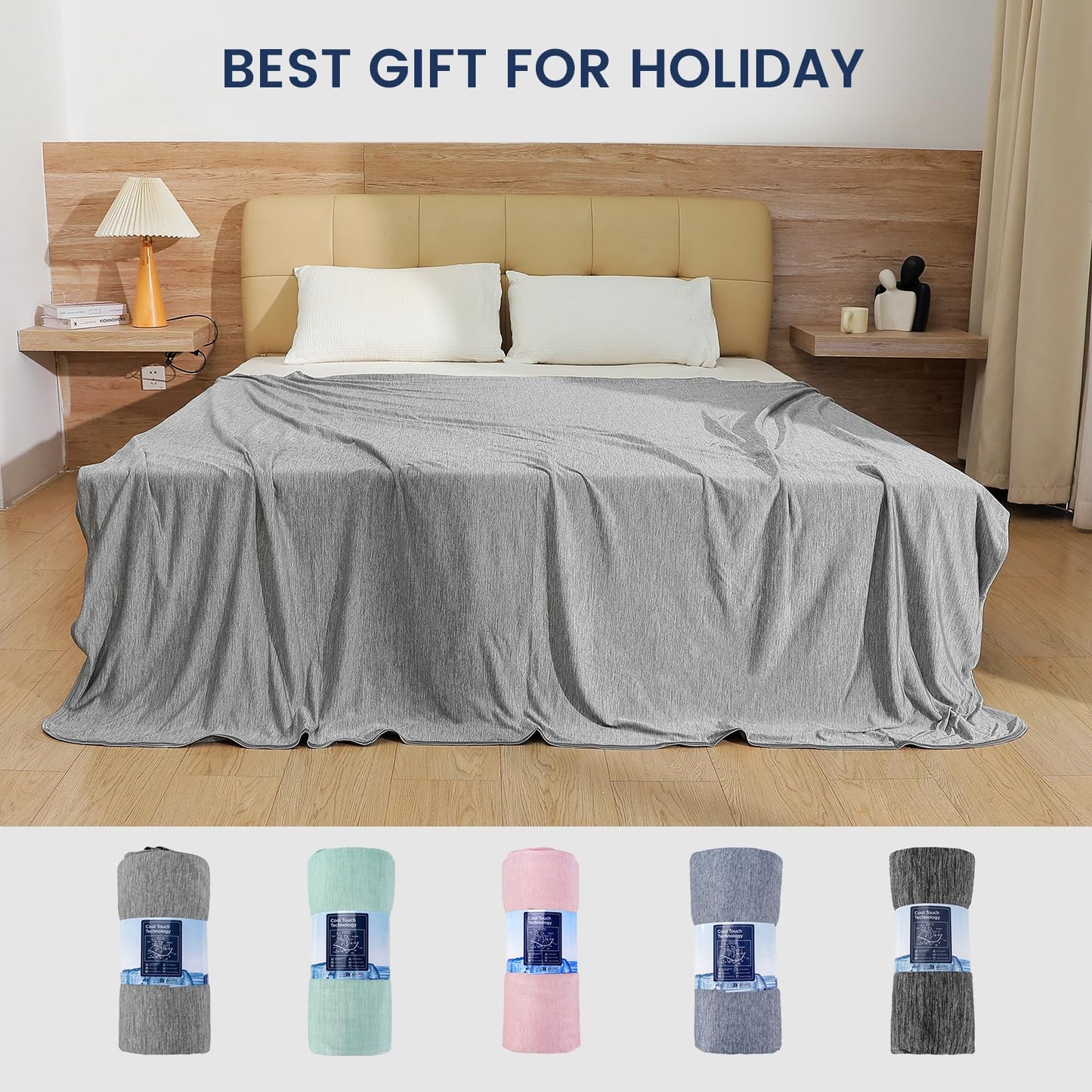 Danctec Cooling Blanket for Night Sweats, Summer Throw for Hot Sleepers, Q-Max>0.45 Cool Fiber for Bed Couch Sofa Travel Adult Kids, Lightweight,