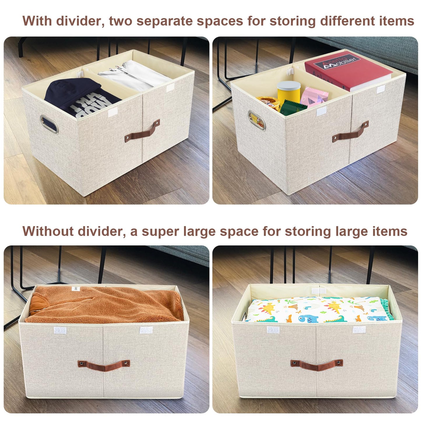 TYEERS Extra Large Storage Box with Lids and Compartments, Collapsible, Washable, Fabric Box with Lid for Clothes, Wardrobe Storage, 55x33x30 cm, Set