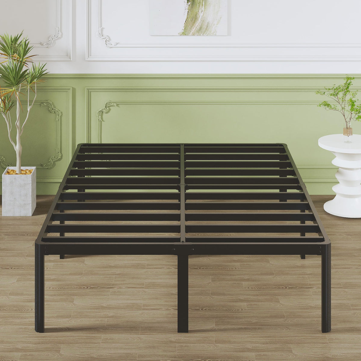 Lutown-Teen 41 cm High Double Bed Frame 160 x 190 cm with Rounded Corners, Heavy Duty Metal Bed Frames with Steel Slats, Storage Space Underneath,