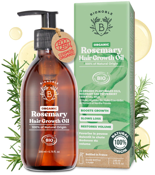 BIONOBLE Organic Rosemary Oil for Hair Growth - Slows Loss, Restores Volume, Nourishes the Scalp - Rosemary Hair Oil, Castor, Argan - 100% Natural and