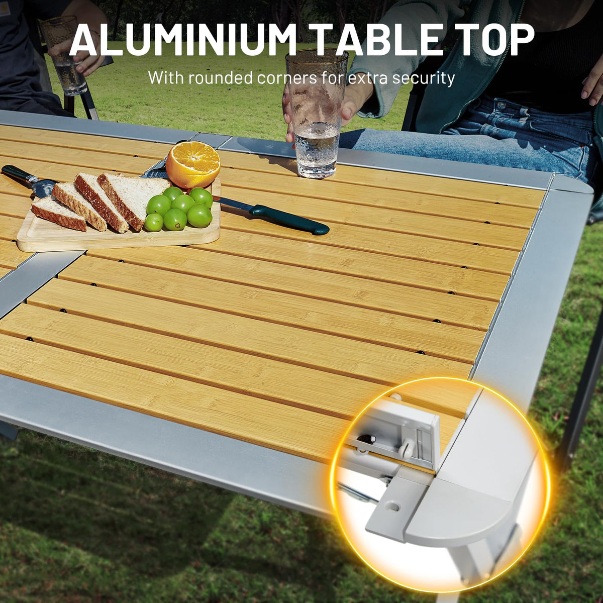 TIMBER RIDGE 110x70cm Folding Camping Table, Aluminium Roll Up Garden Table, Foldable Picnic Table with Slatted Top for 4-6 People, Fold up Table with