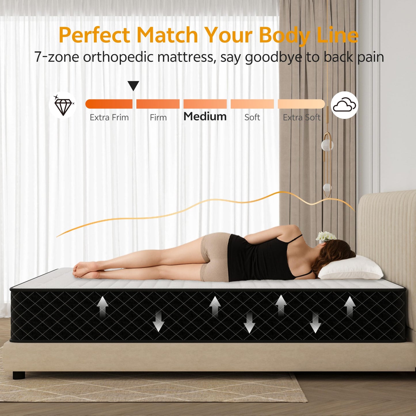 PurrJoys Orthopedic Mattress Double for Back & Lumbar Pain Relief, 10 Inch 7-zone Hybrid Double Mattress Firm with Pocket Sprung & Gel Memory Foam