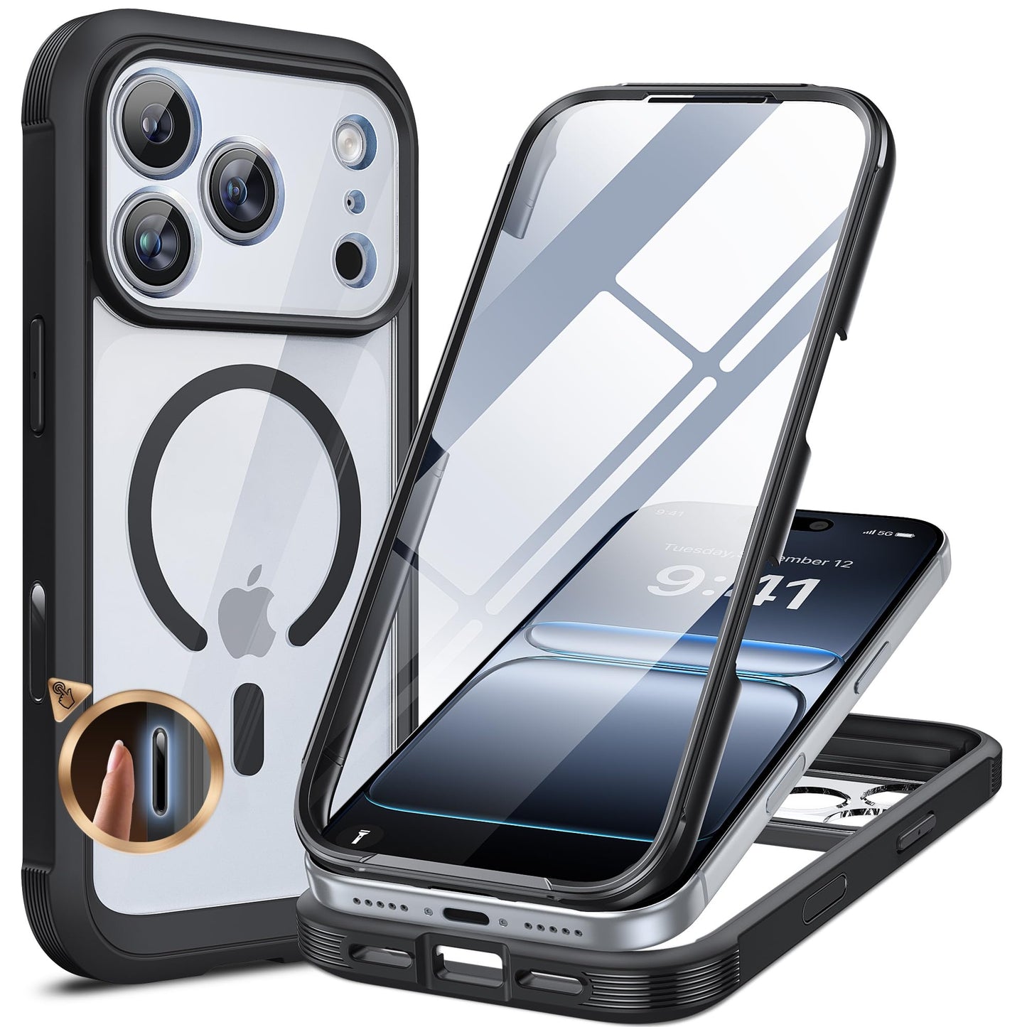 Miracase for iPhone 17 Pro Case 6.3",Full Body Military Drop Protection,Built-in Tempered Glass Screen Protector&Camera Area Protect, Easy to