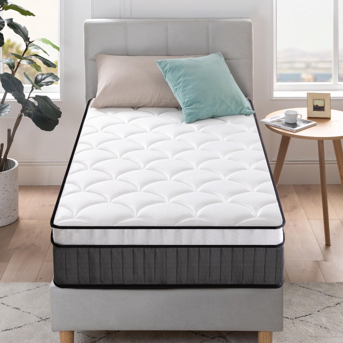 Zinus Single Mattress - Pocket Spring & Memory Foam Mattress - 90x190cm/3x6.2ft - Height 25cm/10in - Medium Firmness - Skin-friendly Hybrid Mattress -