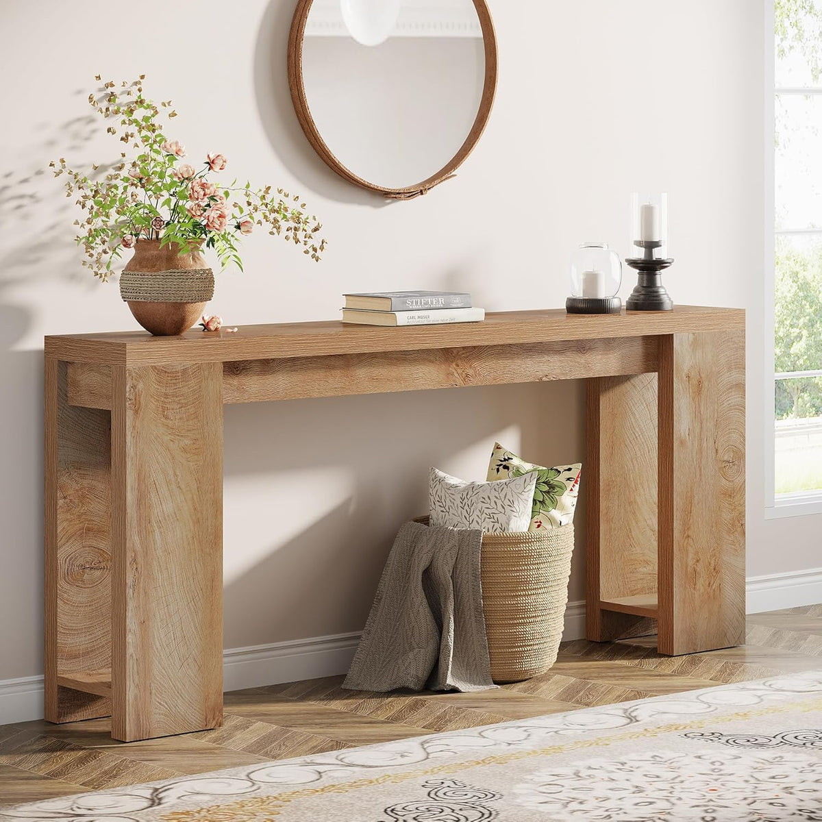 Tribesigns 63-Inch Extra Long Console Table, Farmhouse Wood Sofa Table Behind Couch, Narrow Entryway Accent Table for Living Room, Hallway, Entrance