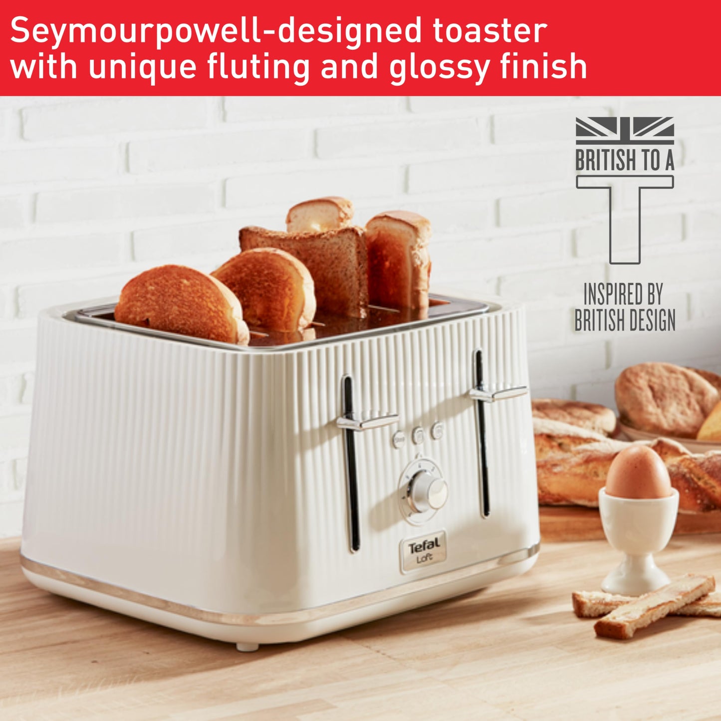 Tefal Loft 4-Slot Toaster with Extra-Wide Slots, Adjustable Browning, Defrost & Reheat Functions, Removable Crumb Tray, High Lift Lever, Classic