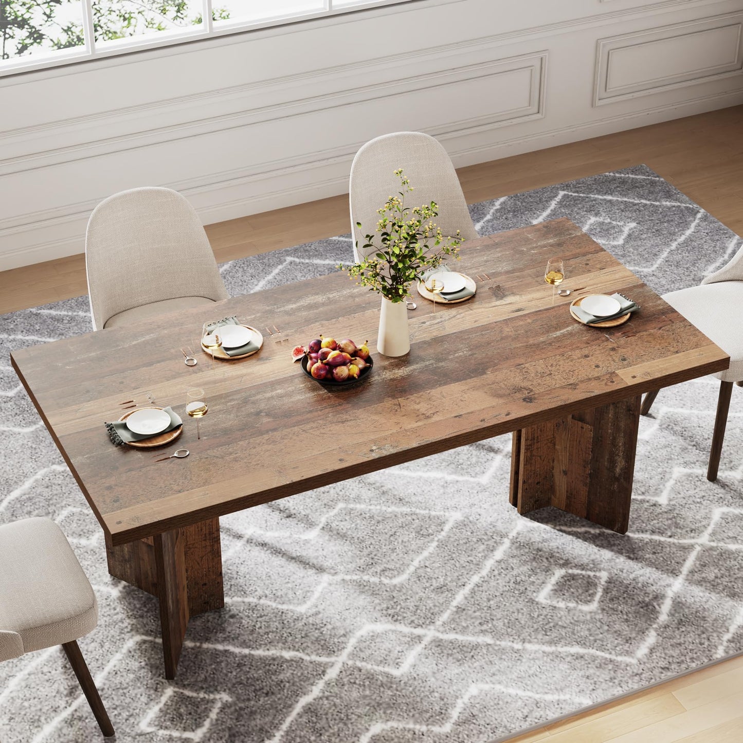 Tribesigns 63-inch Dining Table for 4-6, Farmhouse Kitchen Table with Large Tabletop, Rectangular Dinner Eating Table for Dining Room, Living Room
