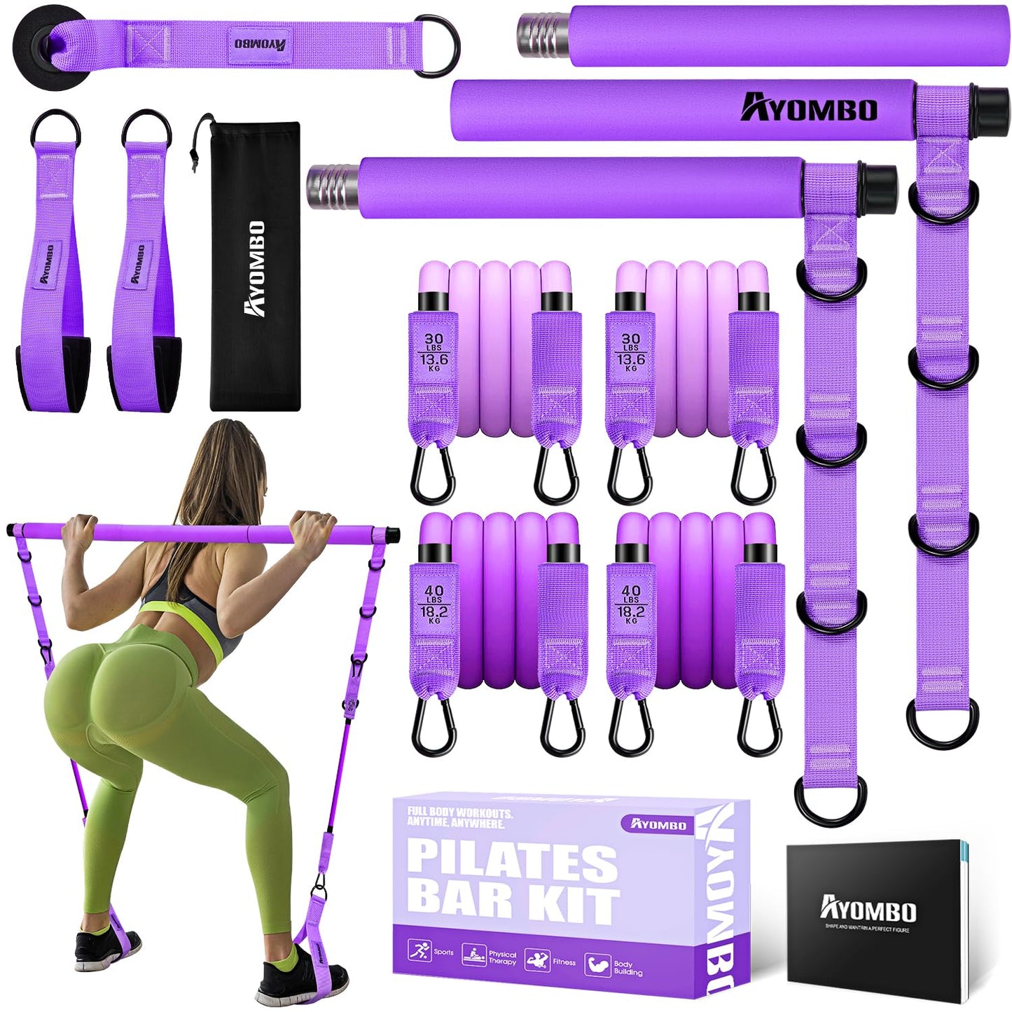 Pilates Equipment, Pilates Bar Kit with Resistance Bands, Adjustable Multifunctional Pilates Workout Equipment for Men & Women, Portable Pilates Bar