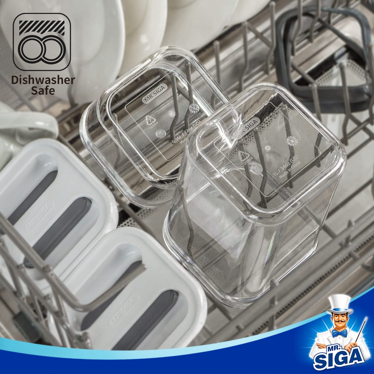 MR.SIGA 8 Piece Airtight Food Storage Container Set, BPA Free Kitchen Pantry Organization Canisters, One-handed Airtight Plastic Containers with Lids