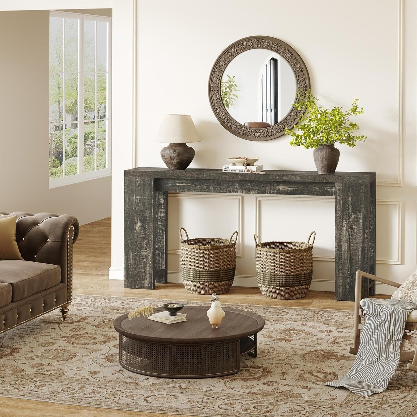 LITTLE TREE 160 cm Long Console Table, Narrow Sofa Table Behind Sofa, Farmhouse Console Table for Living Room, Entryway, Hallway