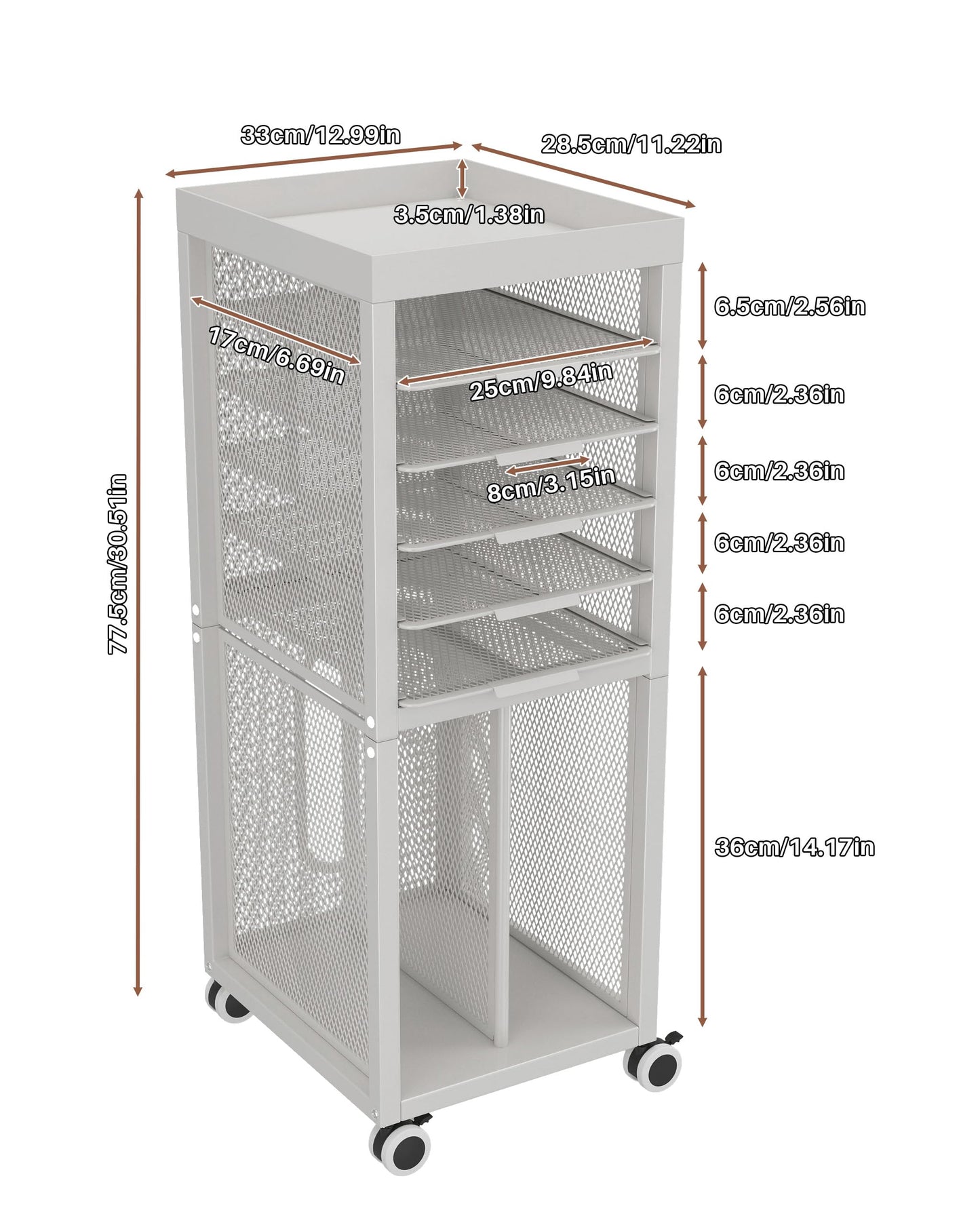 Noskox Rolling File Cart,Mobile Bookshelf with Wheels