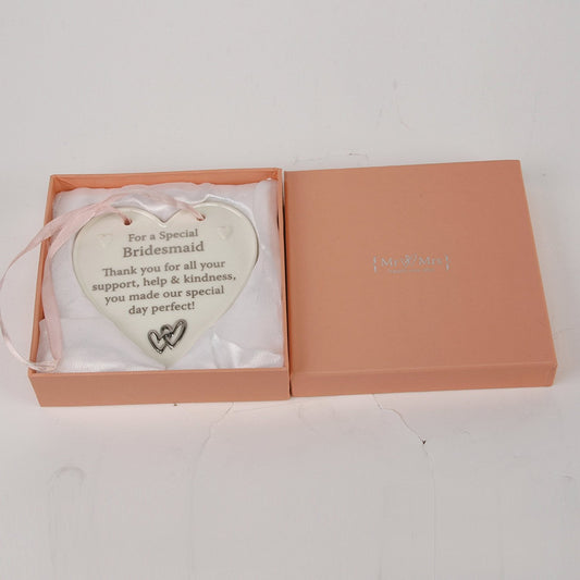 Mr & Mrs 10cm Porcelain Heart Verse Plaque - Bridesmaid